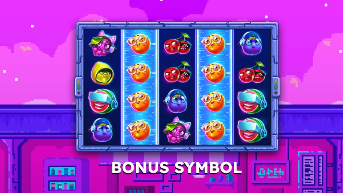 Makulay na retro arcade fruit machine theme ng Frooty Troupe slot